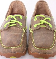 Twisted X Bomber YDM0005 Distressed Brown Leather Loafers Boat Shoes Youth 3 M