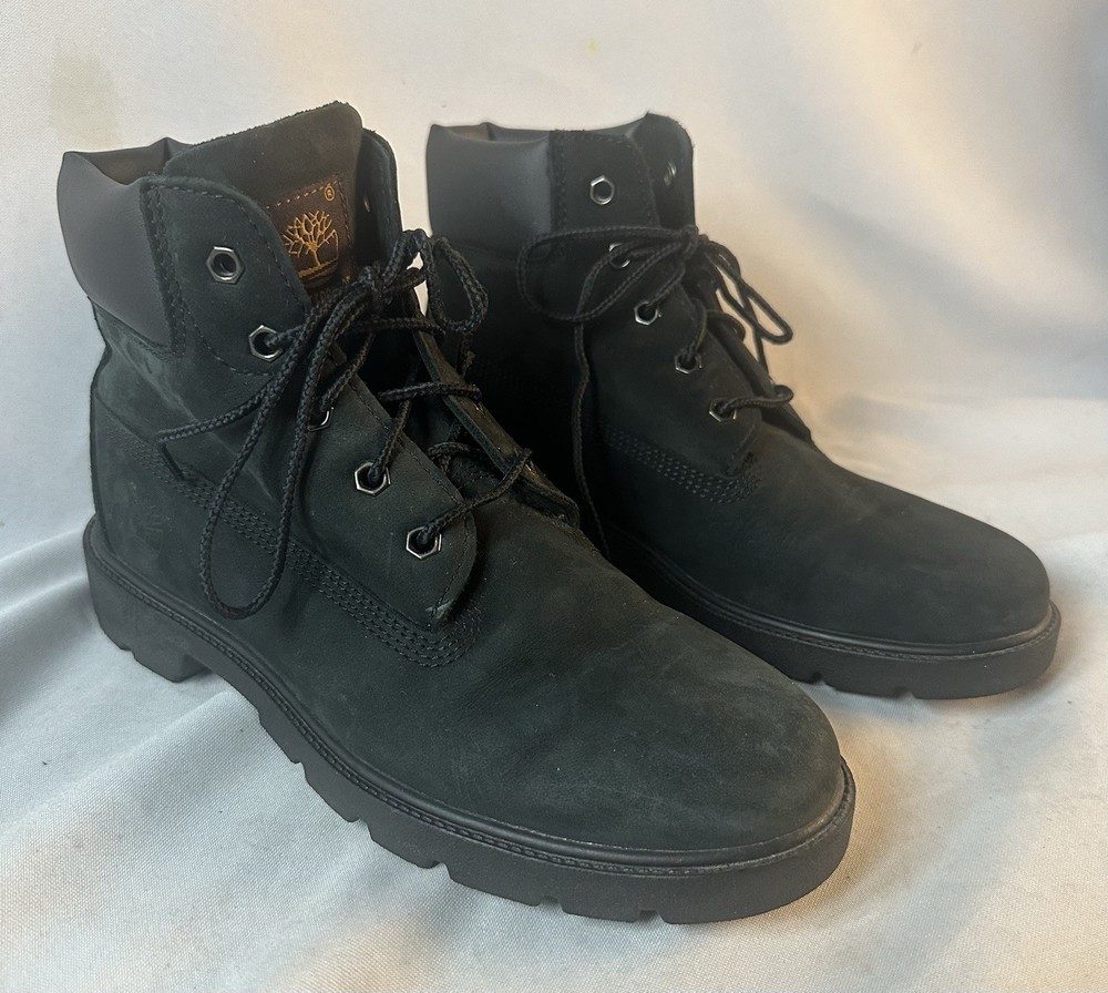 Timberland 6″ Premium Waterproof Boot Black Nubuck Boys Sz 5.5 Womens Sz 7