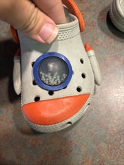 Crocs Kids Classic Rocket Ship Space Clog Gray/Orange Moving Stars Glow Size c8
