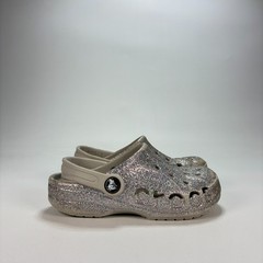 Crocs Baya Glitter Clog Silver Gray Shimmering Slip On Comfort Shoes Kids Sz 12