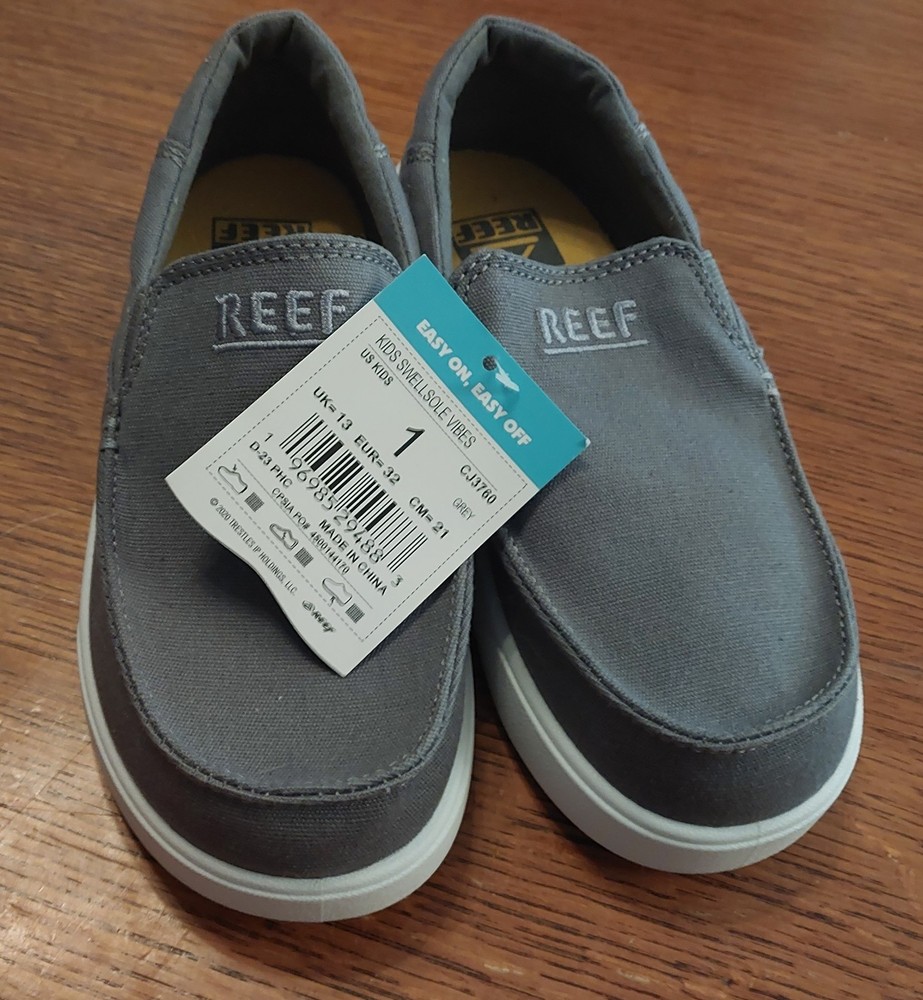 Reef Kids Swellsole Vibes Grey Slip-On Casual Shoes Textile US Size 1 NWT