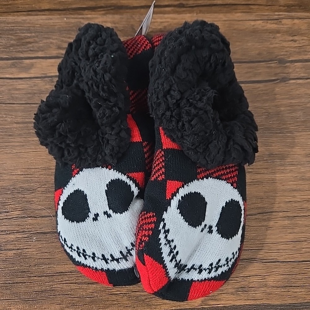 Nightmare Before Christmas Plaid Jack Skellington Kids Slippers Socks Size 4-10