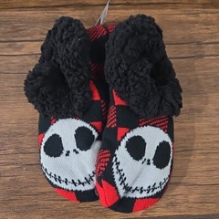 Nightmare Before Christmas Plaid Jack Skellington Kids Slippers Socks Size 4-10