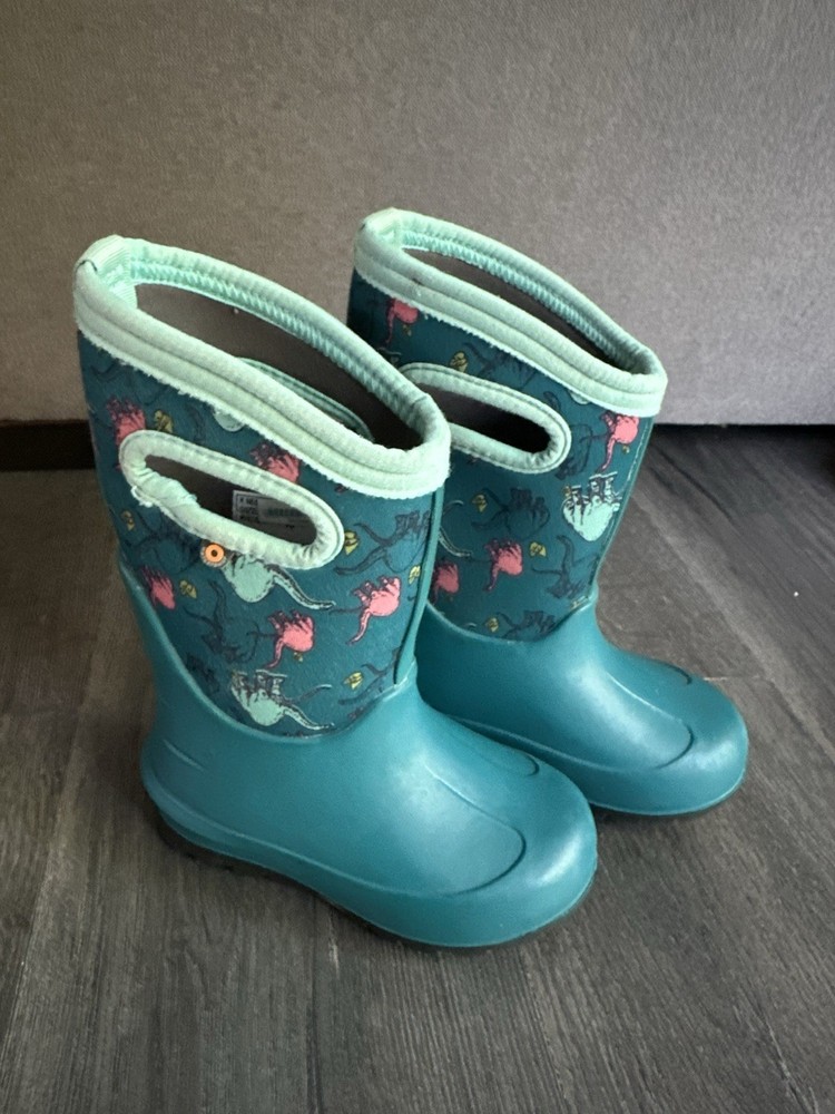 Bogs Kids Neo Classic Boot Good Dino Print – Teal, Size 10 Little Kid