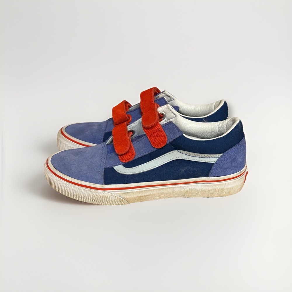 Vans Old Skool kids size 4 Suede Blue & Red sneakers skateboard V 2 straps shoes