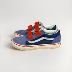 Vans Old Skool kids size 4 Suede Blue & Red sneakers skateboard V 2 straps shoes