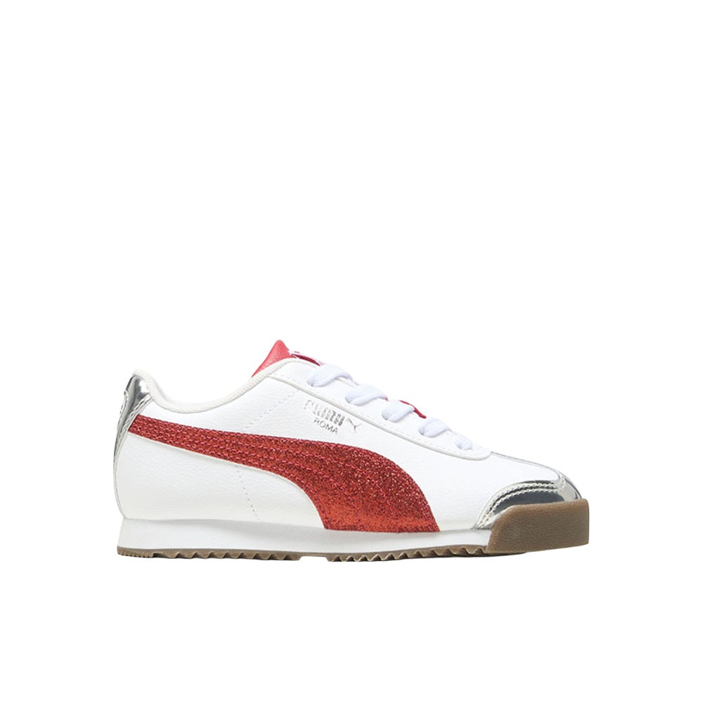 PUMA Roma 24 Holiday Glitz Metallic Lace Up Toddler Girls Red, White Sneakers C