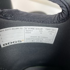 Bogs York Solid Insulated Rain Boots Black Pull On Waterproof Warm Kids Size 12