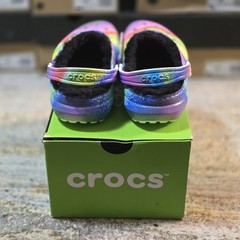 CROCS Classic Lined Spray Tie Dye Clog J6 Fur New Rainbow KIDS