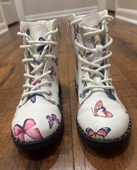 Pop Girls Jemma Butterfly Print Combat Lace Up Boots Easter Spring Size 13
