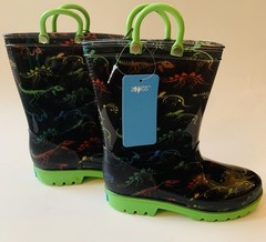 Zoogs Toddler Pull On Handle Rain Boots Dinosaur Print Green Black Size 11