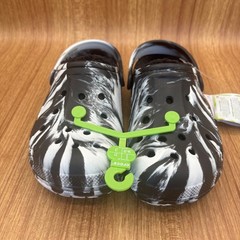 Crocs Baya Lined Marbled Clog Kids Size J3 Black White 211918-0C4 Faux Fur NEW