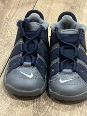 Nike Air More Uptempo Cool Grey-Midnight Navy Blue-White Sz 4C DM3319-009 Bin3
