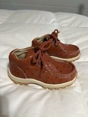 Kids 11.5 Wild West Ostrich Leather Driving Moccasin Lace Up – Burnt Orange/Tan