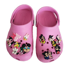 Crocs Classic Clog Junior Size J1 Taffy Pink Kids Slip on Shoes Mickey & Minnie