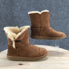 UGG Boots Youth 6 Bailey Button Shearling Brown Round Toe Ankle Top SN 5991