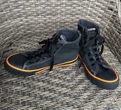 Harley Davidson Kids High-Top Sneaker Black Canvas/Leather Trim Orange Accents 4