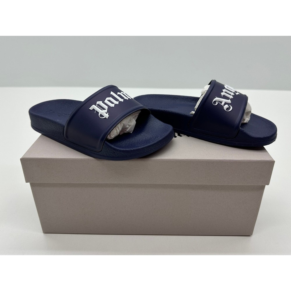Palm Angels Kids Logo Pool Slide Navy Blue/White Size 30 NIB #22S