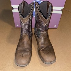 Austin Youth Size 6 Camo Brown Leather Cowboy Western Boots