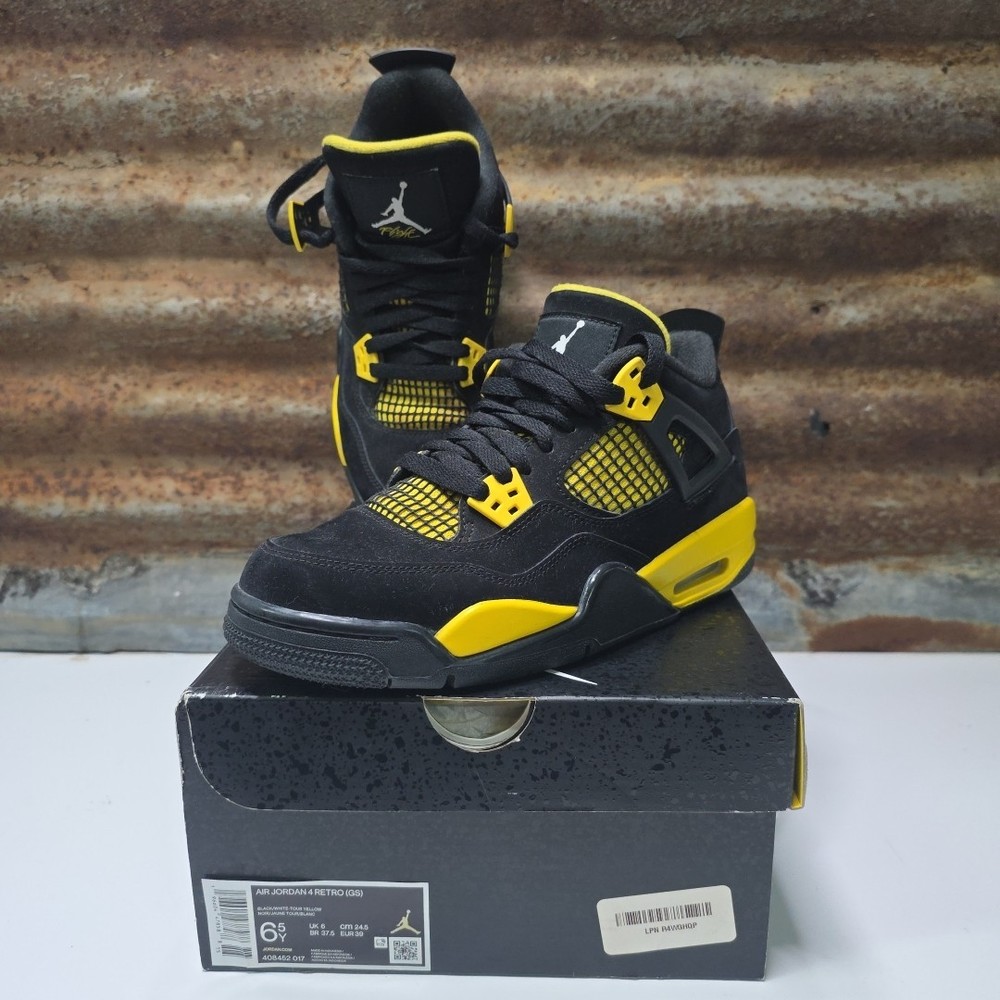 #6 EUC!! Size 6.5 (GS) – Jordan 4 Retro Thunder (408452-017) Womens 8