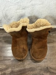 UGG Bailey Button Brown Suede Fur Trim Ankle Bootie Kids US 8 EU 25 5991T