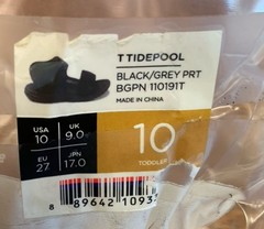 Teva Tidepool Black Strappy Sandals Unisex Kids Hook & Loop Lightweight 10