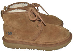 UGG Neumel #1017320K Chestnut Brown Suede Lined Laced Up Boots Kids Size (2)