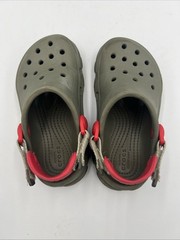 Crocs Kids Clogs Shoes Size C 10 Navy Greenish-Gray W/ Red Adjustable Back Strap
