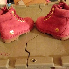 Timberland Waterproof Combat Boot Kids US 9 Red Suede Ankle Lace Up Logo 12909