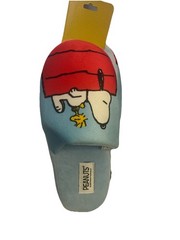 Peanuts Childrens Snoopy & Woodstock Soft Plush Blue Slippers Sz L/XL