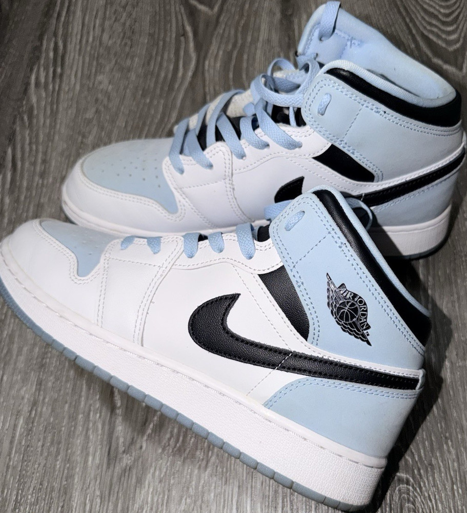 Jordan Air Jordan 1 Mid Kids Sneaker US 7Y Blue/White/Black Leather DV1337