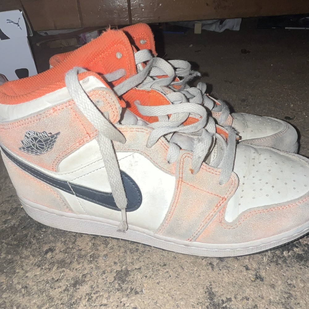 Jordan Air Jordan 1 GS High Top Basketball Sneakers 6.5Y White/Orange/Black