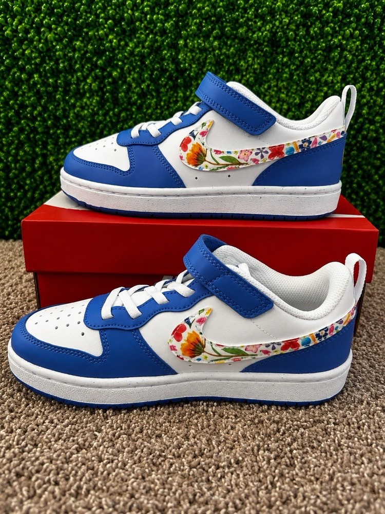 Nike  Court  Borough  Low PF (PS)  Size 2Y  Floral Swoosh – Brand  New in Box
