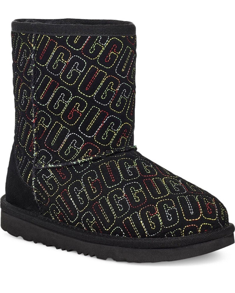 UGG Kids Classic II Graphic Stitch Black Suede Sheepskin Suede US5/UK4/EU37