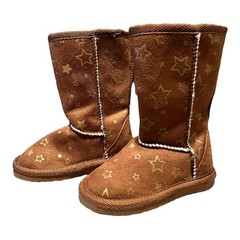 Airwalk Tall Boots Faux Shearling Size 5 Brown Gold Star Print 177141 Trendy