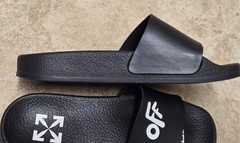 Off-White Little Boy’s „Off“ Logo Pool Slides, Black, Size 11.5-12