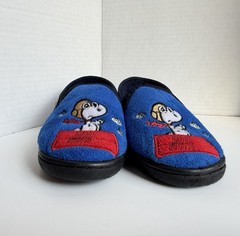 Vintage Peanuts Slippers Snoopy Red Barron Youth/Toddler Size 7/8 Hard Sole Blue