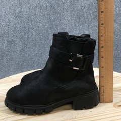 MIA Boots Youth 4 Biker Black Pull On Side Zip Buckle Block Heels Round Toe