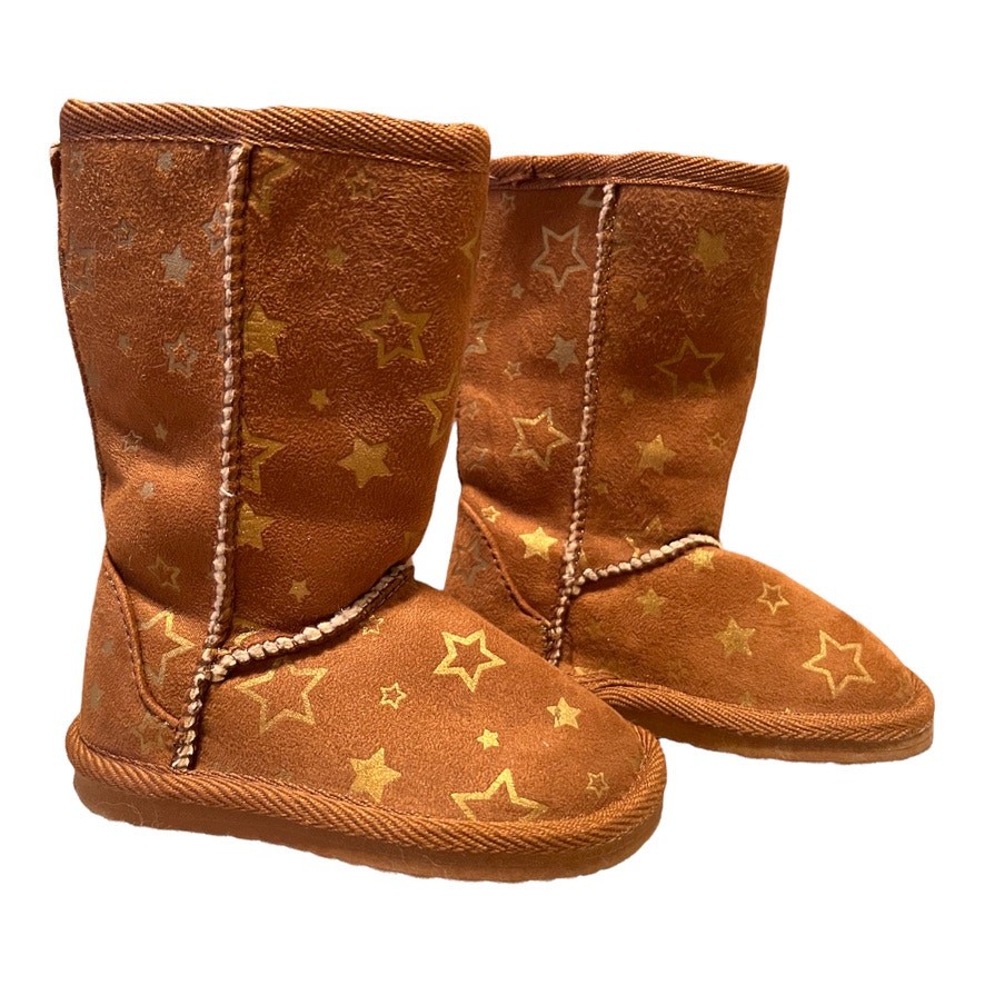 Airwalk Tall Boots Faux Shearling Size 5 Brown Gold Star Print 177141 Trendy
