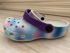 Crocs Clogs Multicolor Perforated Graphic Purple Strap Girls Size J1