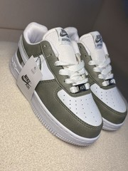 Nike Air Force 1 Low Kids White Olive Green Sneakers Size 11C EU 28 New