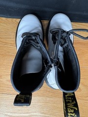 Dr Martens White Leather Combat Boots 1460 J Mens Size 4 Womens 5 Side Zip