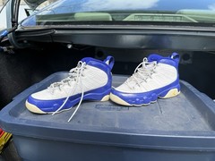 Jordan Air Jordan 9 Retro BG White Blue Yellow 6Y High Top Basketball Sneakers