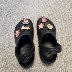 Black Crocs Classic Clogs with Nintendo Character Jibbitz Charms Size 11 Toddler