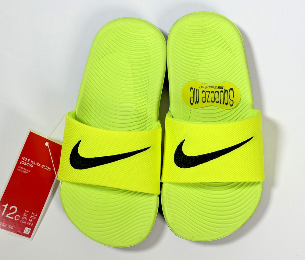 Nike Kawa Volt/Black Slide Sandals (GS/PS) – Youth Size 12C New NWB 819352-700