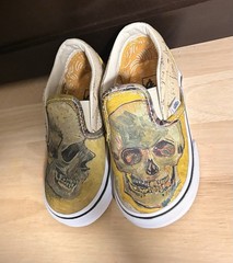 VANS Canvas Slip On Vincent Van Gogh Skull Toddler /kid Size 7