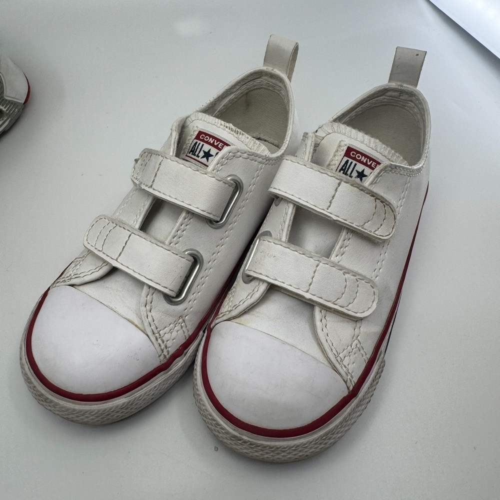 Converse All Star Toddler Size 10 White Hook Loop Sneakers Double Strap Shoes