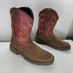 Georgia Boot Carbo Tec Western Work Boot Kids 6.5M Brown Red Pull On Square Toe
