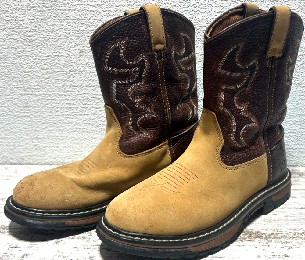 Rocky Kids Western US SIZE 4M Saddle Brown and Tan Leather Cowboy Boots
