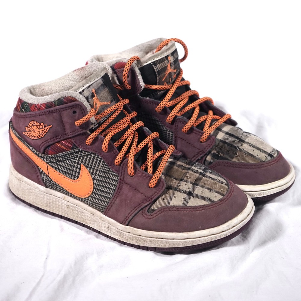 Air Jordan 1 Mid “Plaid” Night Maroon Black White GS Kids Size 3.5Y FD5460-608